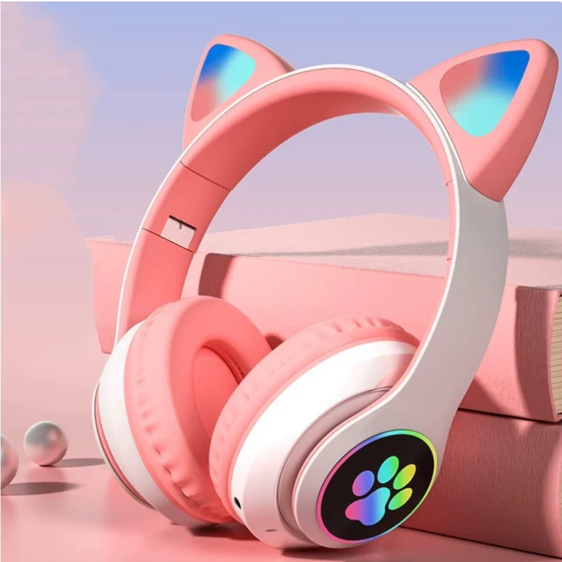Fone de Ouvido Bluetooth 5.0 com Orelhas de Gato e LED – Som de Alta Qualidade, Design Fofo e Conforto Total!