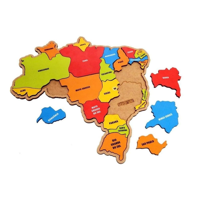 Quebra-Cabeça Mapa Do Brasil Em MDF, Brinquedo Educativo, Estados e Região