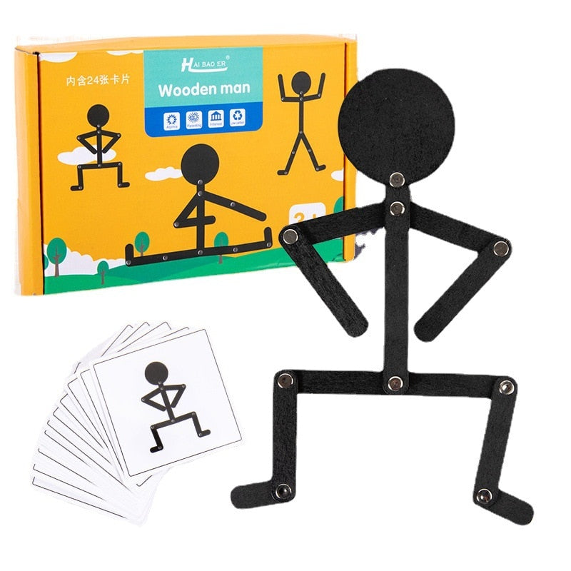 Boneco De Madeira Montessori Brinquedo Educacional Para Exercitar Imaginação Da Criança