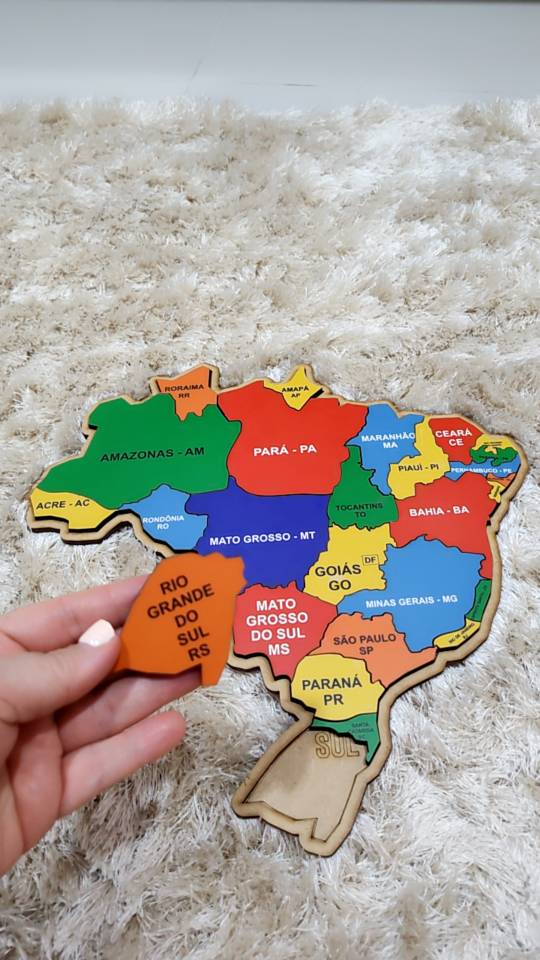 Quebra-Cabeça Mapa Do Brasil Em MDF, Brinquedo Educativo, Estados e Região