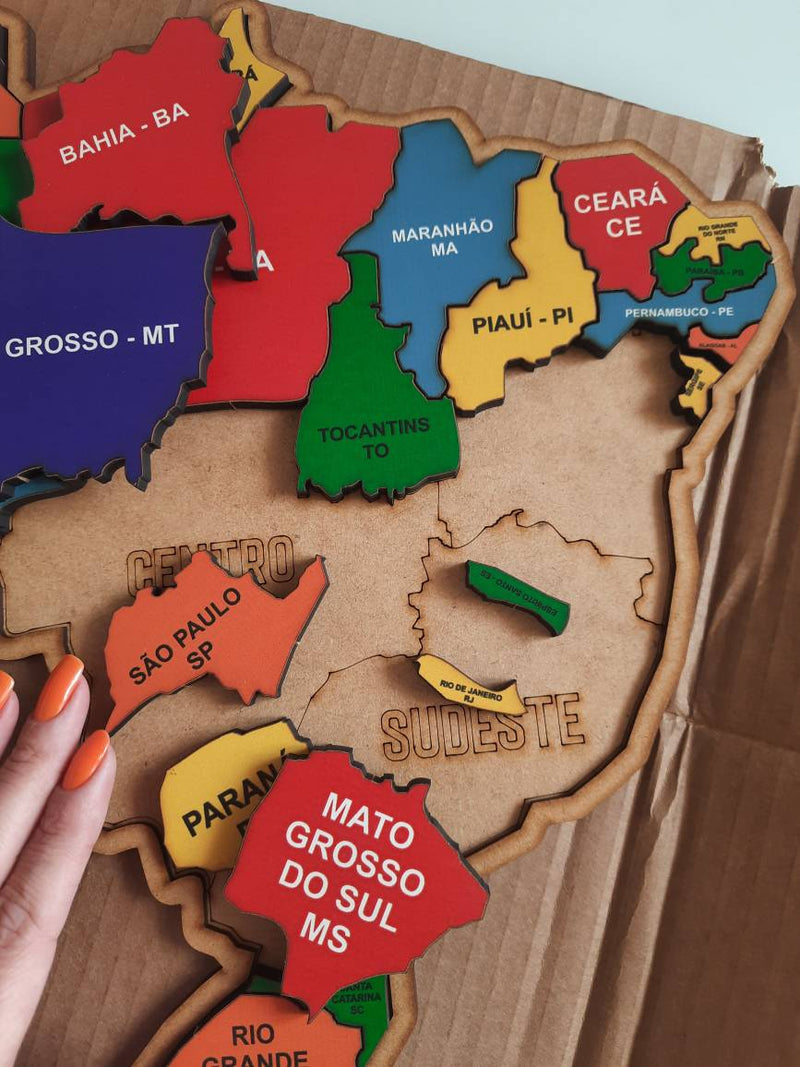 Quebra-Cabeça Mapa Do Brasil Em MDF, Brinquedo Educativo, Estados e Região